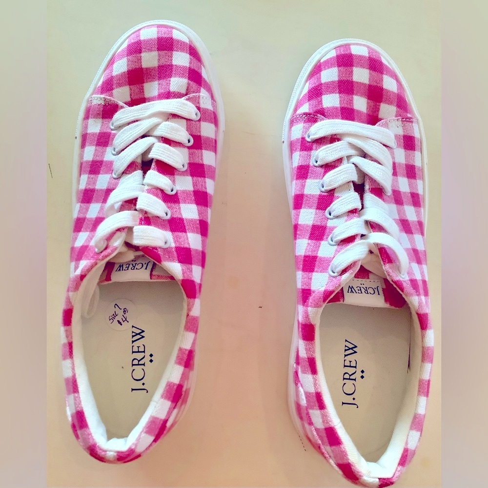 J. Crew Women’s Pink and White Check Roadtrip Sneakers Size 7.5 - Picture 6 of 8